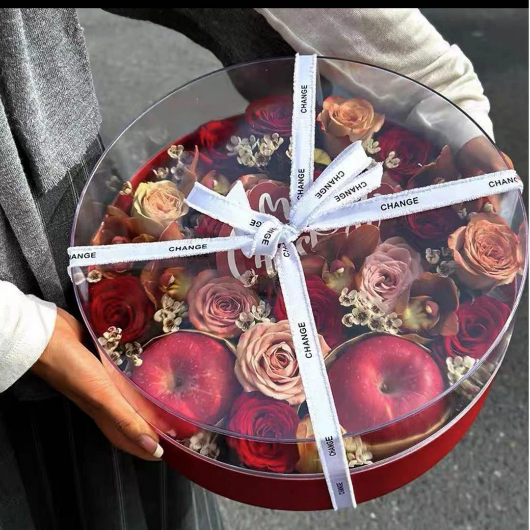 高档防水亚克力圆形礼盒鲜花水果乔迁生日搬家伴手礼花店套三圣诞