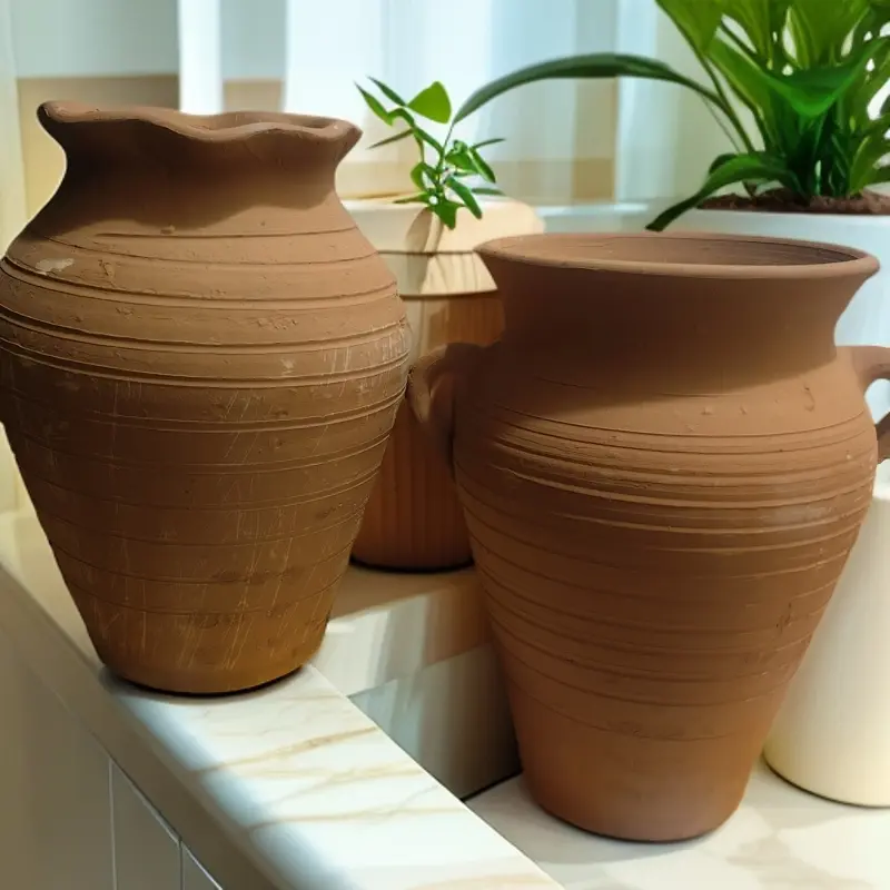 传承手工红陶花盆花瓶微瑕