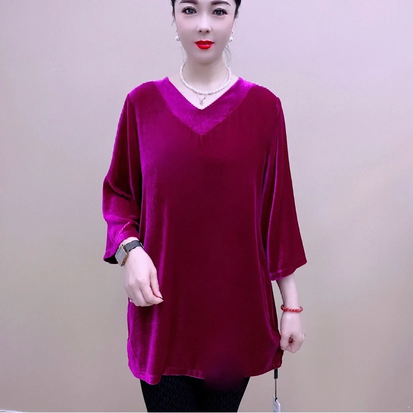 大码妈妈装显瘦气质洋气时尚春遮肚秋宽松金丝桑蚕丝大衫10A068