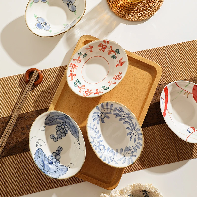 【摩登厨房】盘子前菜碟盘复古早餐盘浅口碗手绘家用碟子餐厅凉菜盘