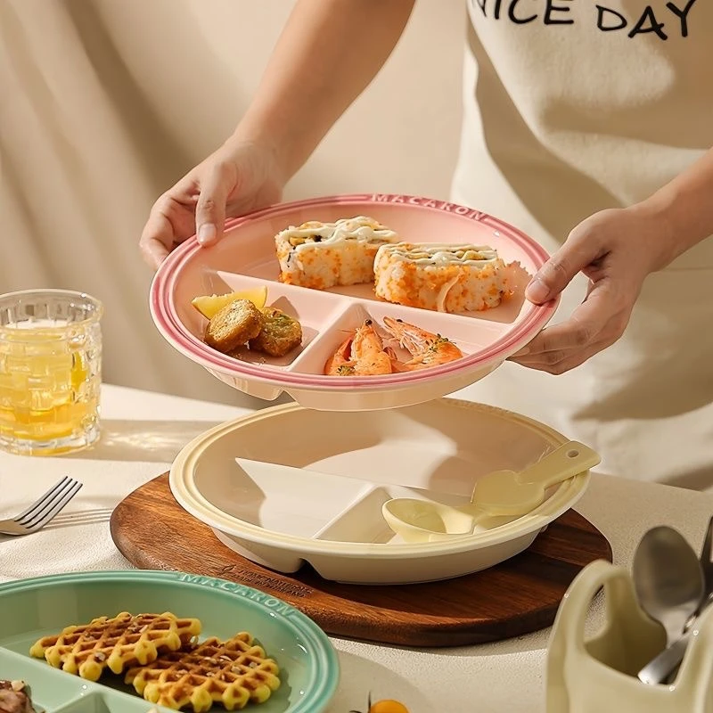 【菲米家居】家用盘子陶瓷分格餐盘三格盘定量分隔盘早餐盘高颜值