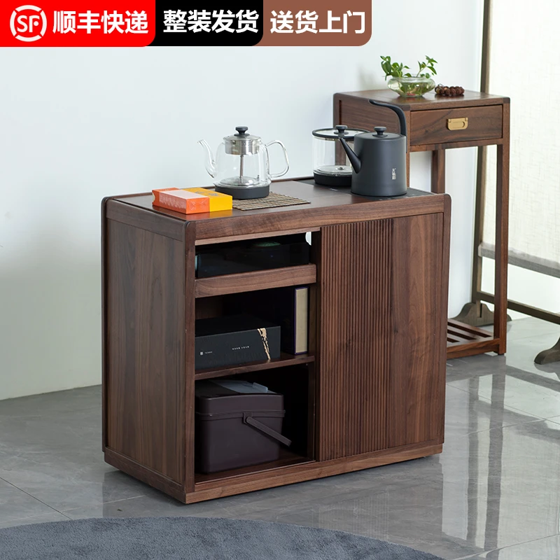 北美黑胡桃木茶水柜沙发边几移动茶几茶桌家用小茶台烧水一体茶车