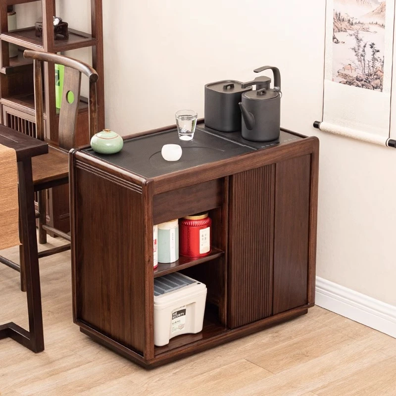 乌金木新中式实木茶水柜客厅茶柜烧水壶一体家用茶边柜移动茶水台