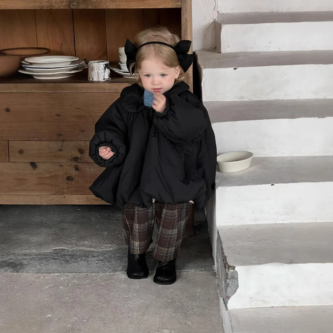 Galakoko冬季婴童黑色宽松棉服女宝洋气格子吊带裤针织上衣