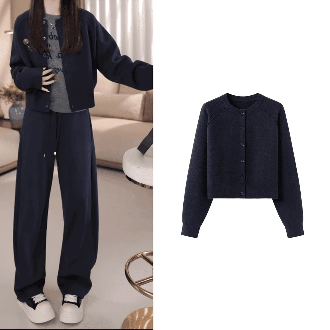 【率性十足】2024年秋季新款时尚慵懒纯色开衫针织毛衣外套配胸针-5