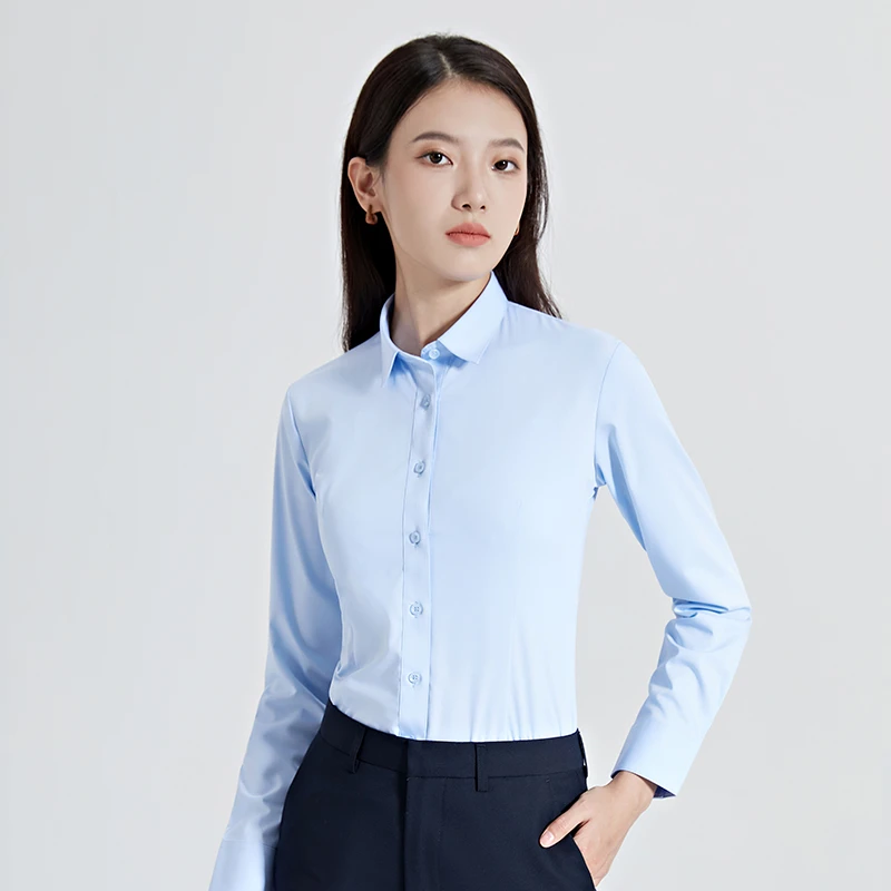 【方领长袖】有弹力大码气质学生竹纤维春秋职业修身工作服正装衬衣