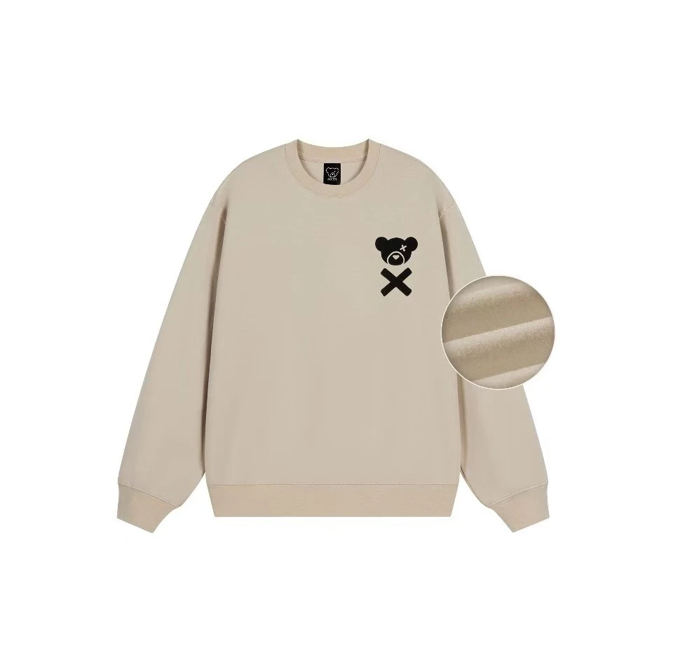 植绒小熊宽松落肩圆领套头卫衣