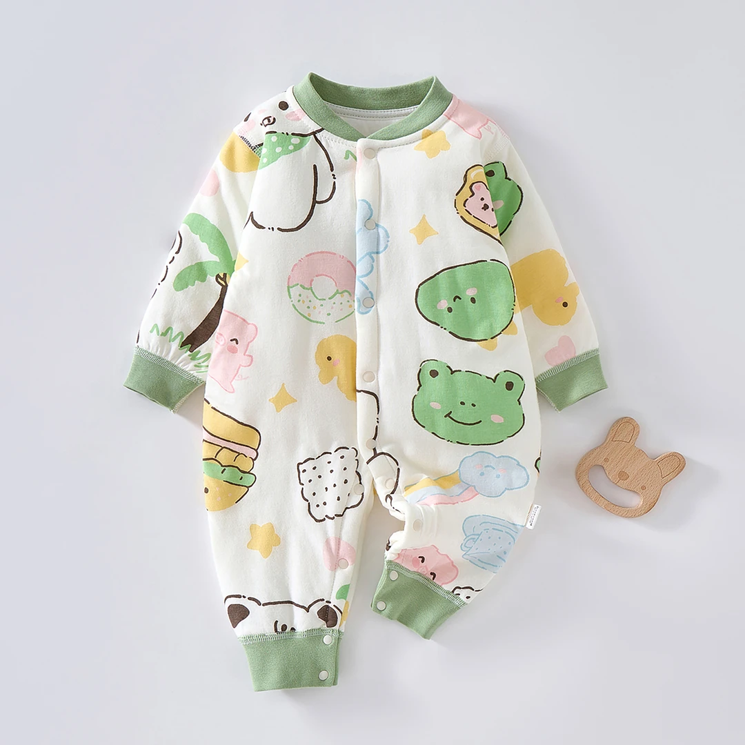 婴儿连体衣秋冬夹棉a类纯棉新生儿无骨a类长袖ins薄棉服宝宝哈衣