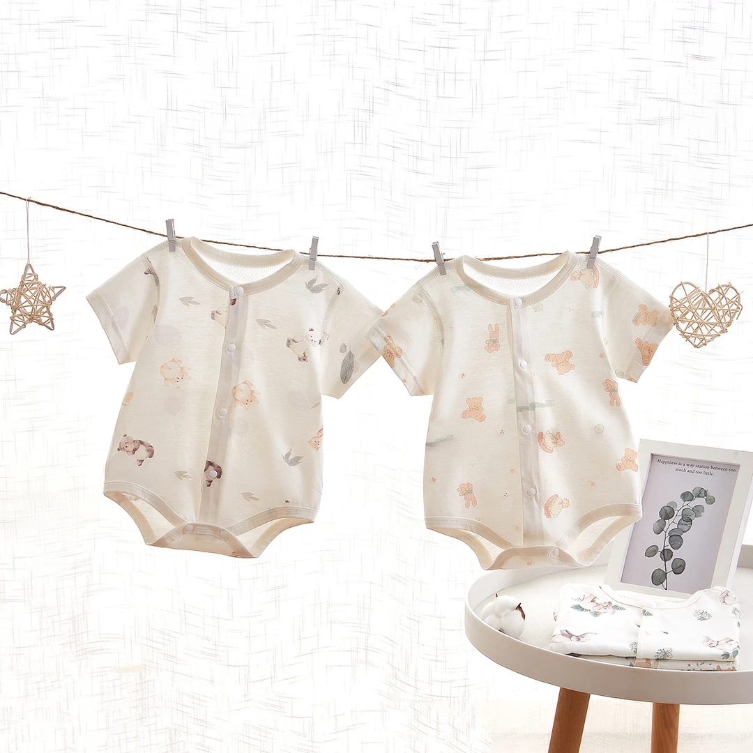 婴儿衣服夏季包屁衣短袖无骨新生儿衣服连体三角哈衣纯棉夏日穿搭