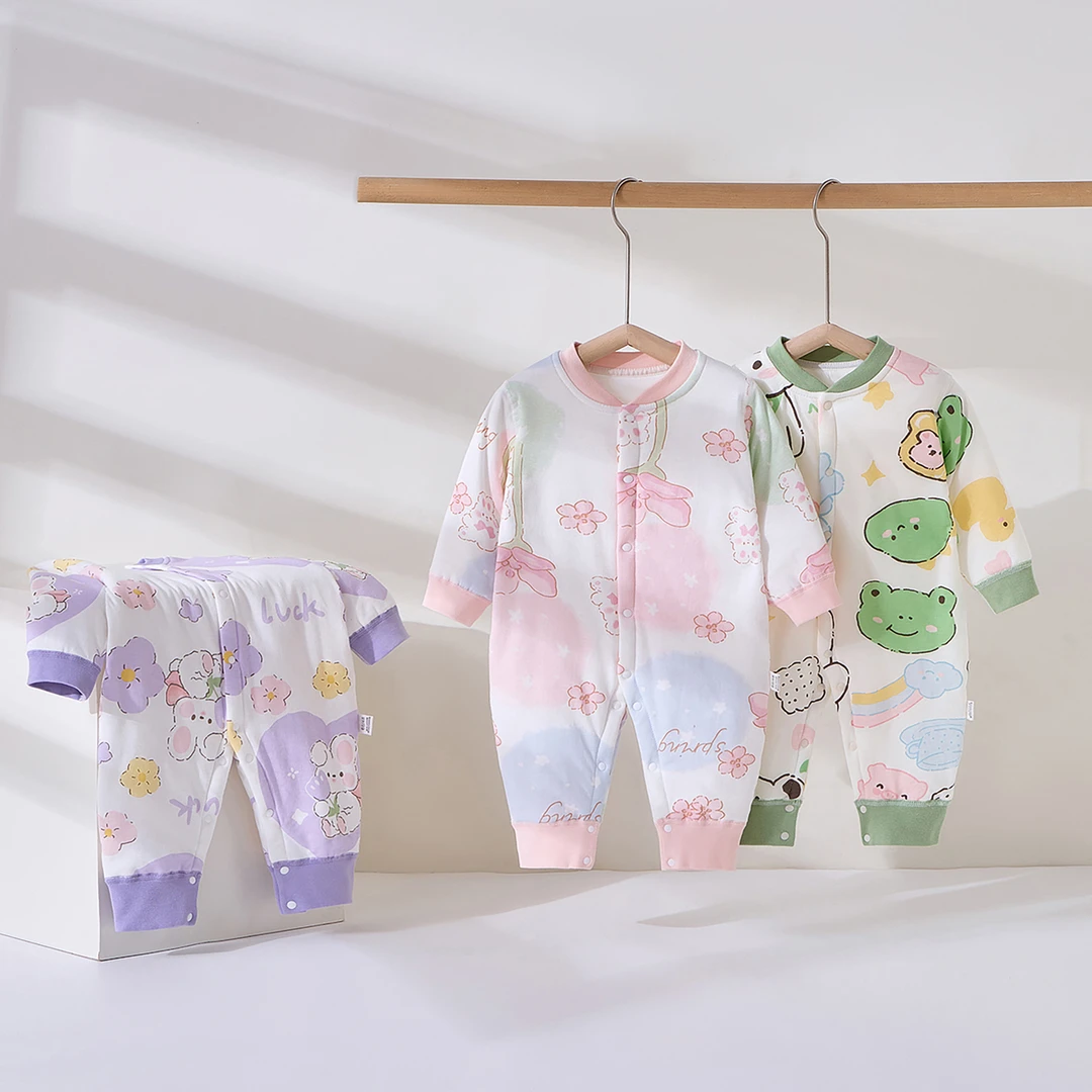 婴儿连体衣秋冬幼儿40g薄棉a类纯棉无骨a类薄棉服宝宝哈衣新生儿