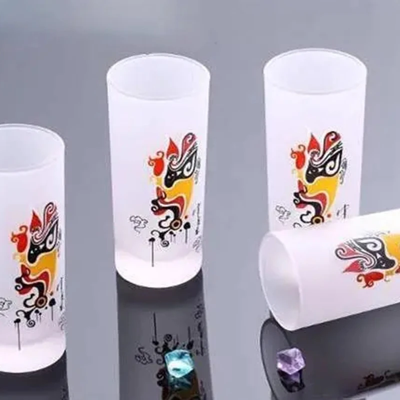 全新未使用  中国风玻璃水杯四件套 创意圆形杯子