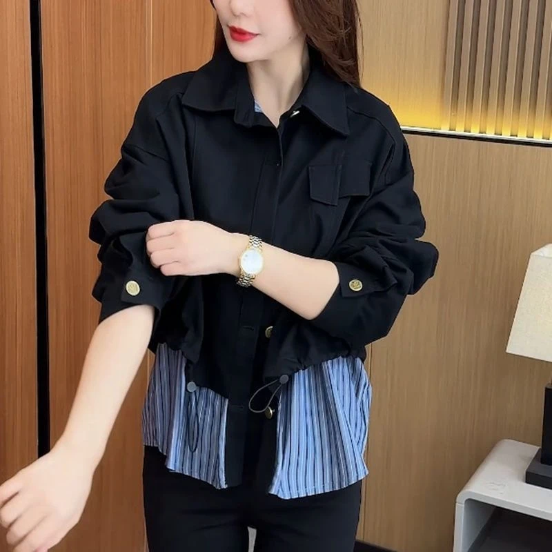 2025秋季新款设计感假两件拼接牛仔短外套女超好看时尚减龄夹克衫