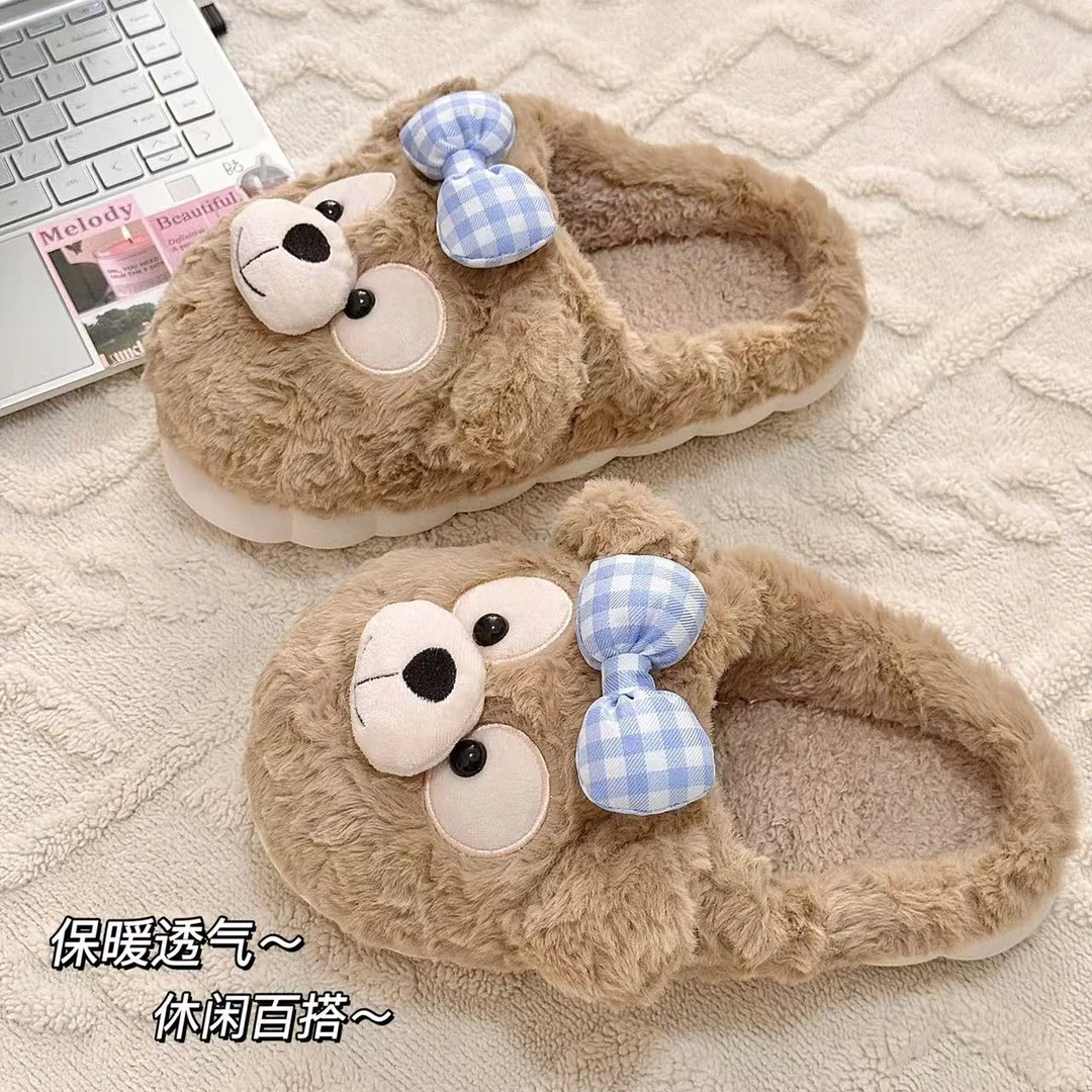可爱小熊棉拖鞋女冬季外穿2024新款防滑厚底居家包跟保暖棉鞋秋千