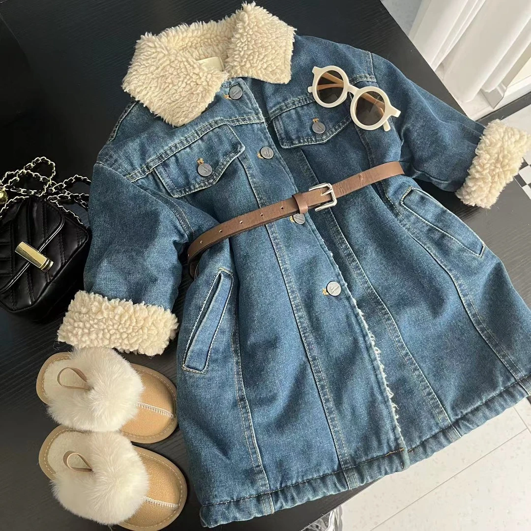 【4】女童韩复古中长款夹克上衣儿童休闲气质水洗牛仔外套