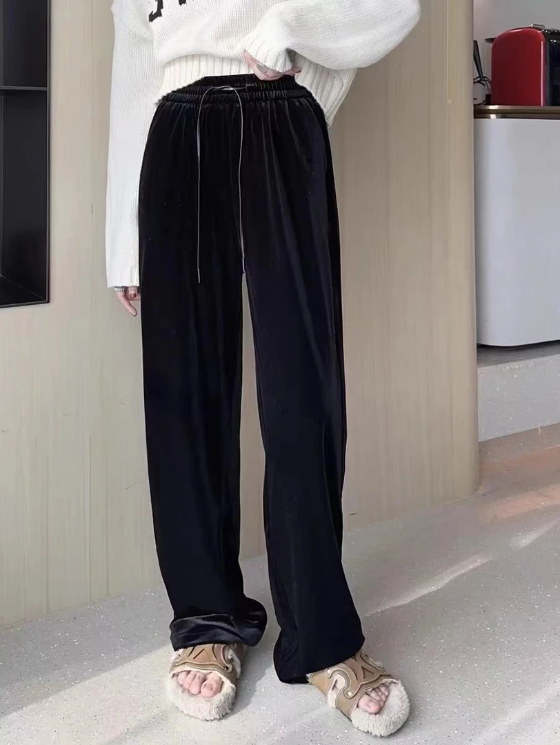 【蜜爷家】坑条丝绒阔腿裤