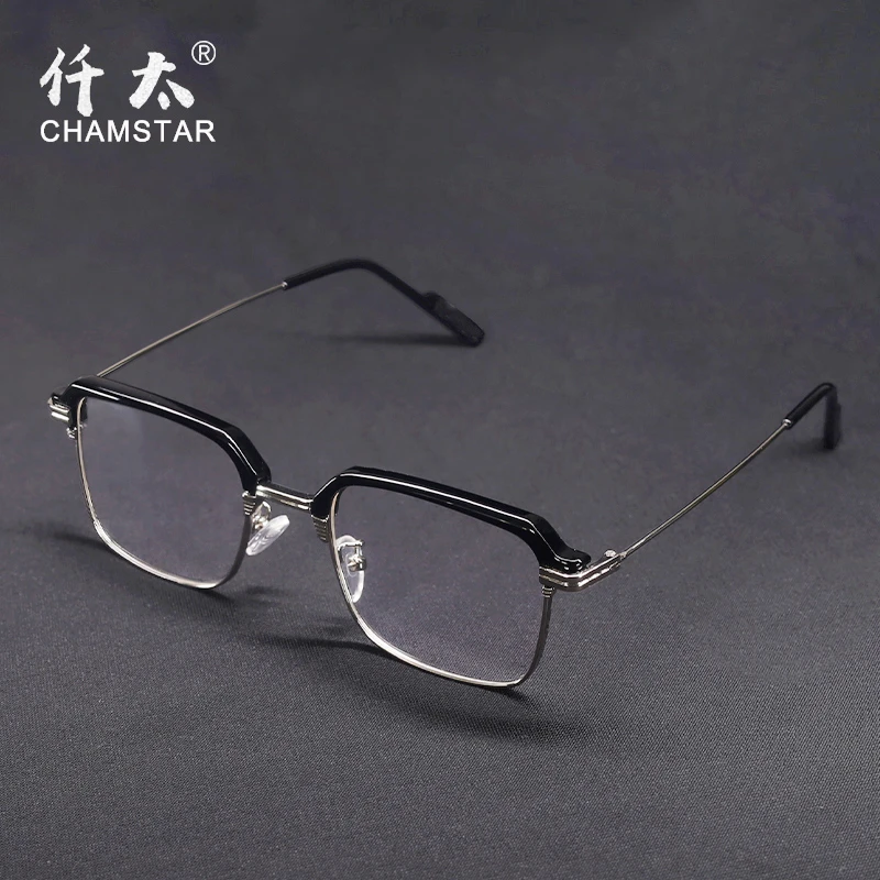 仟太商务简约眉线框老花镜新潮条纹大方框防蓝光中老年时尚设计师