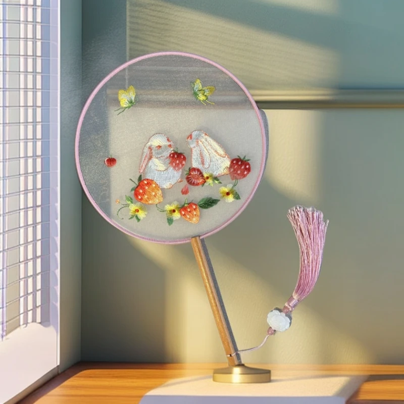 夏季复古中国风刺绣团扇苏绣圆形扇女汉服旗袍走秀舞蹈用古典风