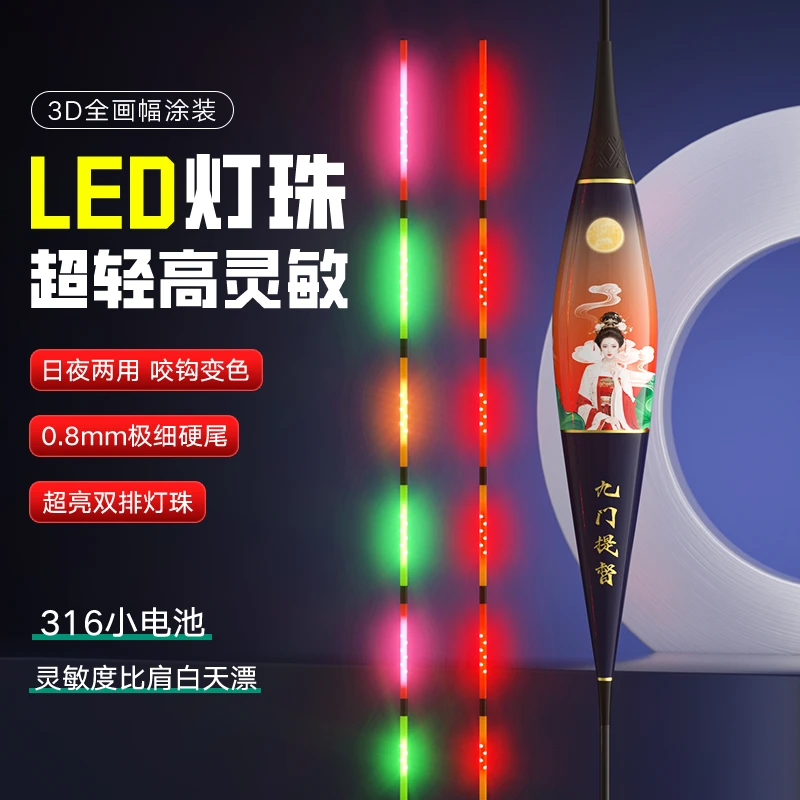 创新3D彩绘LED细尾电子漂0.8尾高灵敏硬尾夜光漂咬钩变色60长浮漂