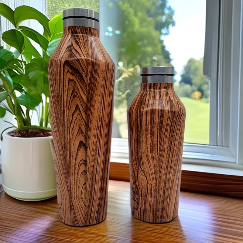 PAVOA/启越木纹设计304不锈钢真空保温杯保温瓶家用高档创意便携