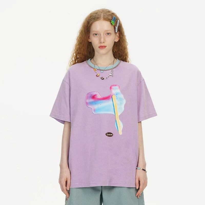 TIPSEVEN 原创设计清凉一夏可爱甜妹夏日融化冰棍印花短袖T恤新款