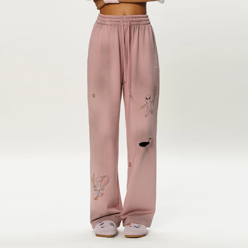 TIPSEVEN 原创设计夏日运动奥林劈叉系列破洞手绘网球涂鸦长卫裤