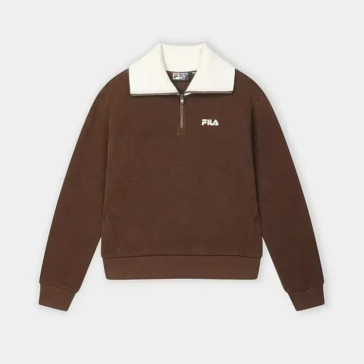 FILA斐乐【植绒加厚】女装秋冬时尚休闲套头半拉链卫衣F11W518204F