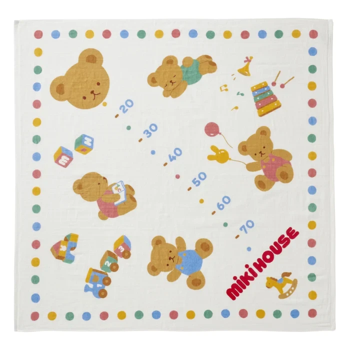 MIKIHOUSE2023儿童木马印花小熊身高尺纱布浴巾