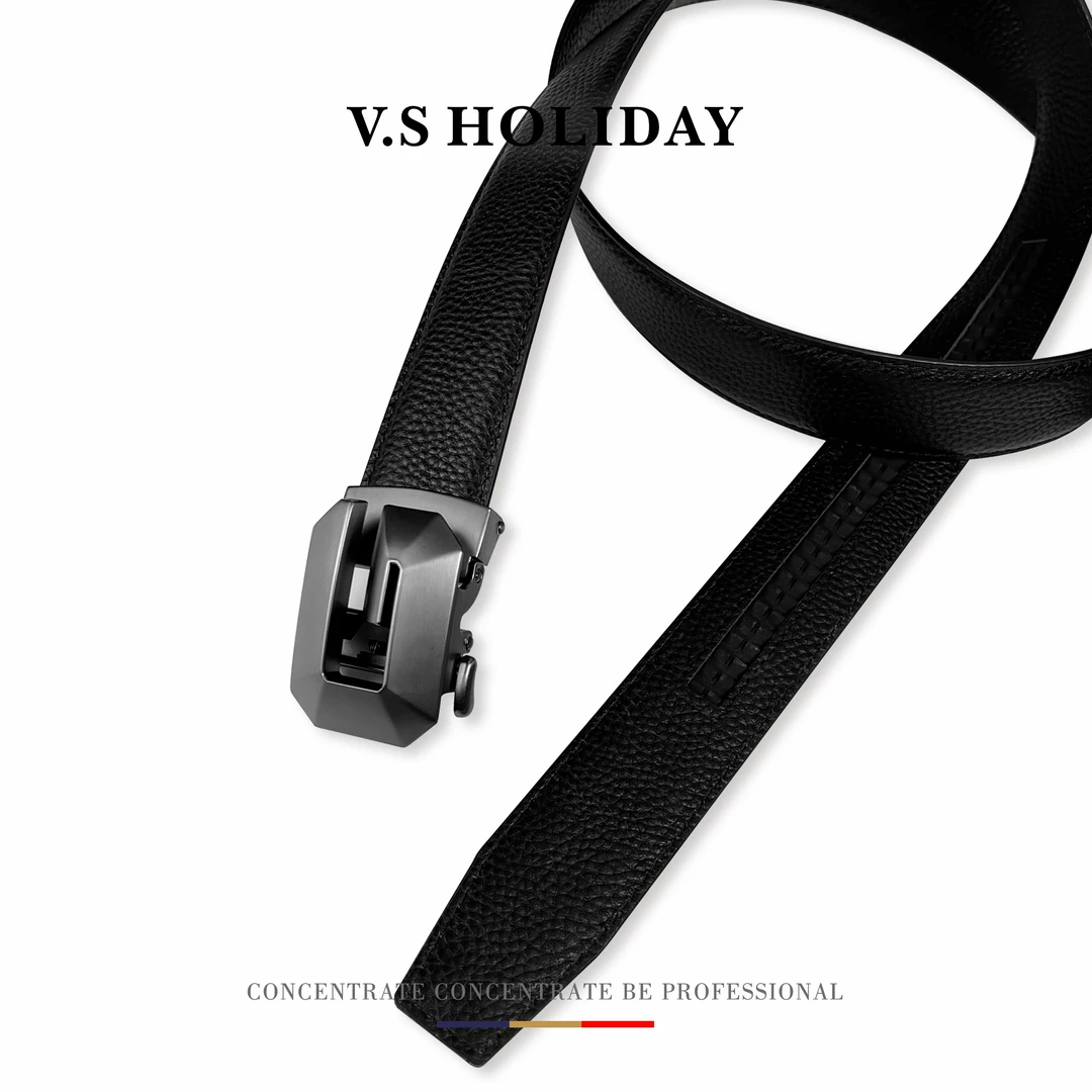 V.SHOLIDAY【牛皮G字扣头】男复古休闲商务真皮腰带自动扣皮带/NO85