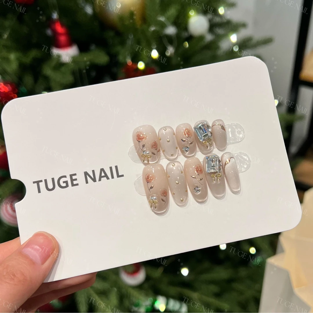 TugeNail【莉泽】“玫瑰故事” 东洲水晶 夏季国风系列手绘玫瑰穿戴甲