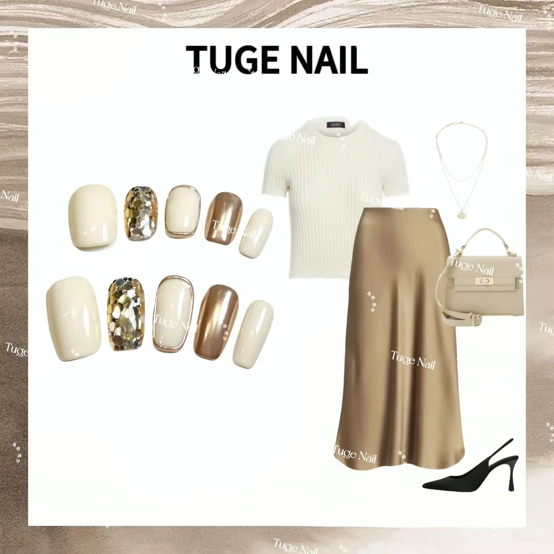 TugeNail “京都”开春高级复古极简小众设计师奶白色美甲kk