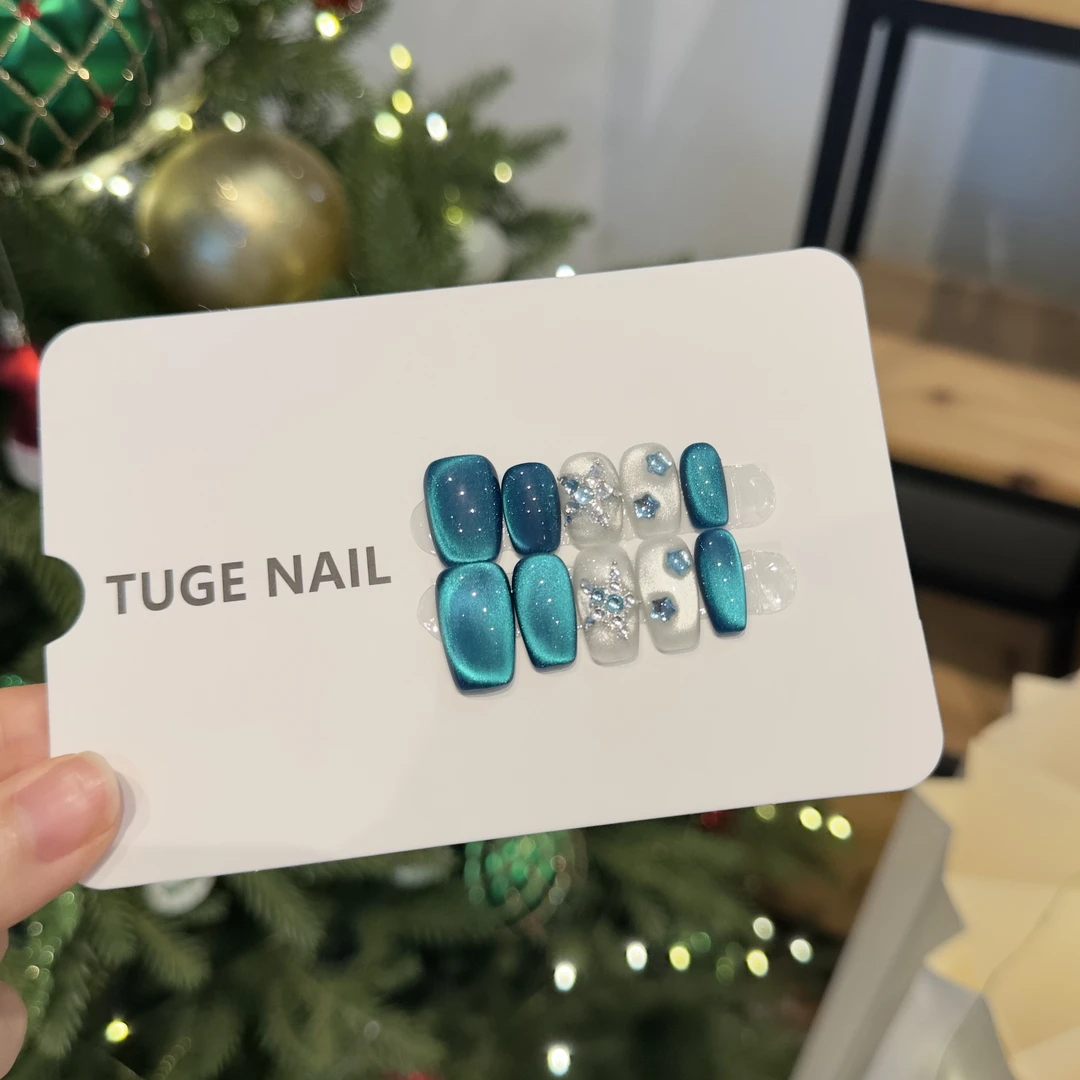TugeNail “深海”夏季感蓝色猫眼极简小众设计师穿戴甲-莉泽
