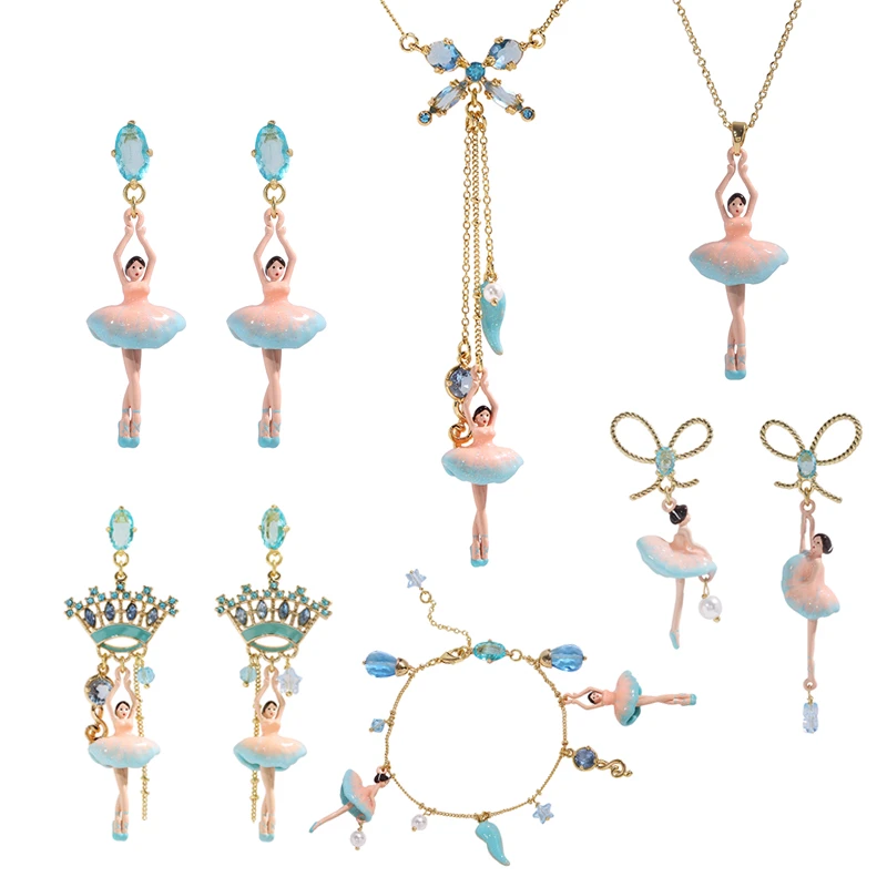 铜项链 芭蕾系列气质舞鞋粉蓝渐变芭蕾女孩项链手工