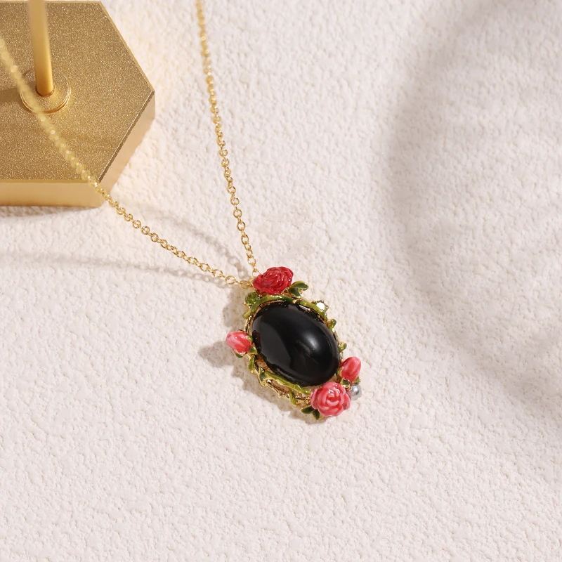 铜项链 花朵交响乐系列气质玫瑰花项链时尚古法