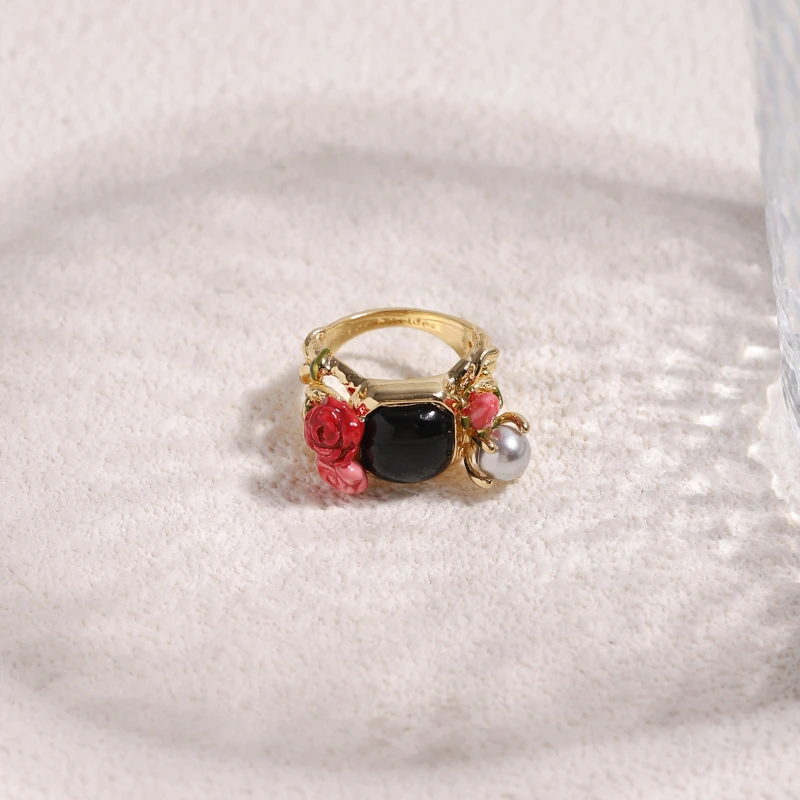 铜合金珐琅戒指 花朵交响乐系列轻奢玫瑰花戒指复古中古