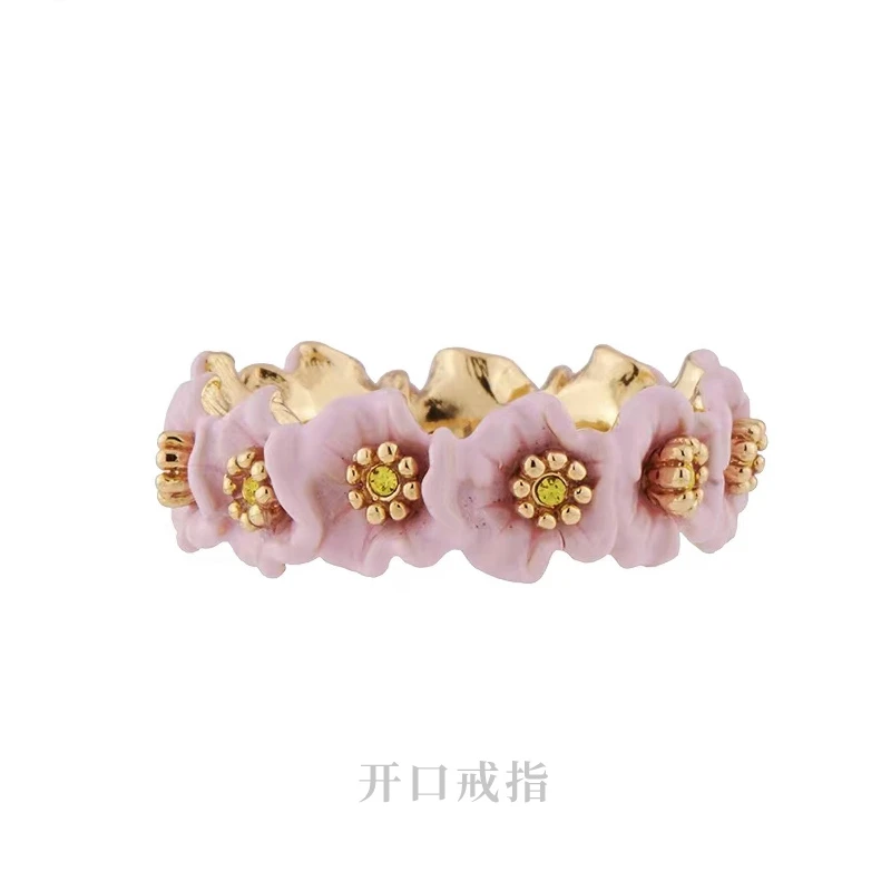 铜合金珐琅戒指 珐琅小兔子满花戒指开口气质轻奢时尚手工