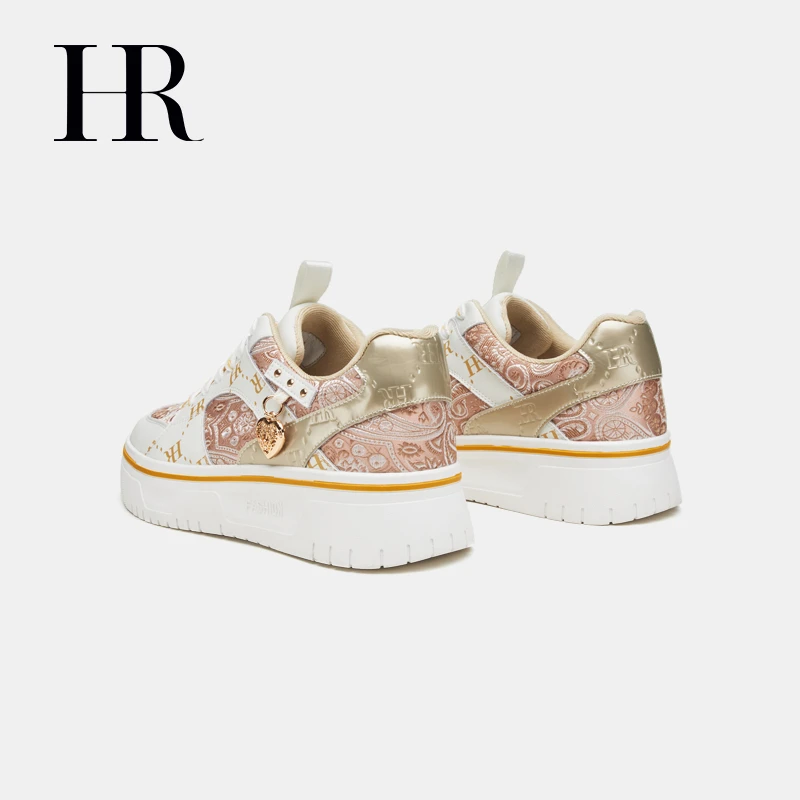 HR/赫莲娜女鞋2023秋季新款刺绣板鞋真皮厚底小众潮流百搭休闲鞋