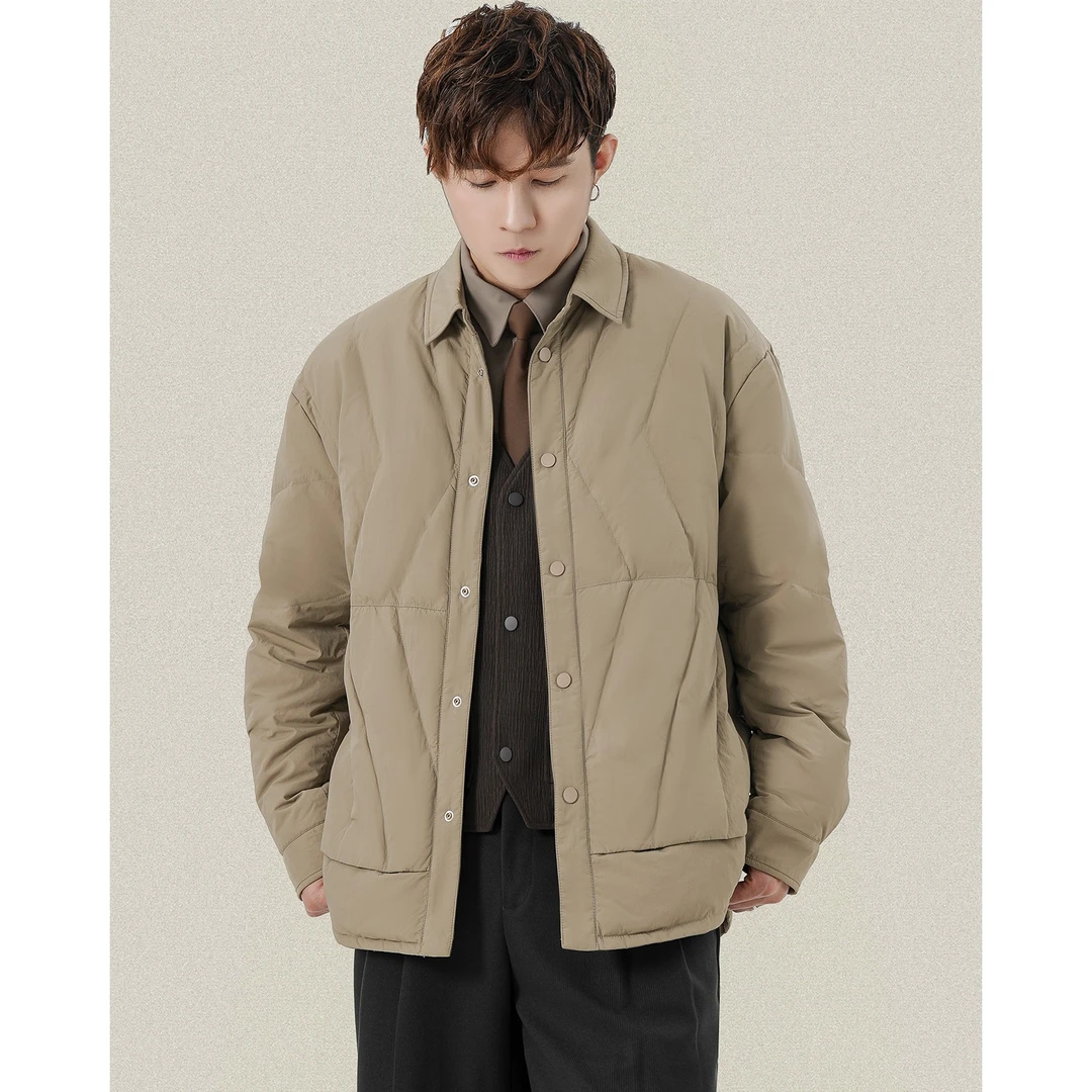 冬季薄款轻盈羽绒服韩版夹克男士翻领鸭绒工装风上衣休闲翻领外套