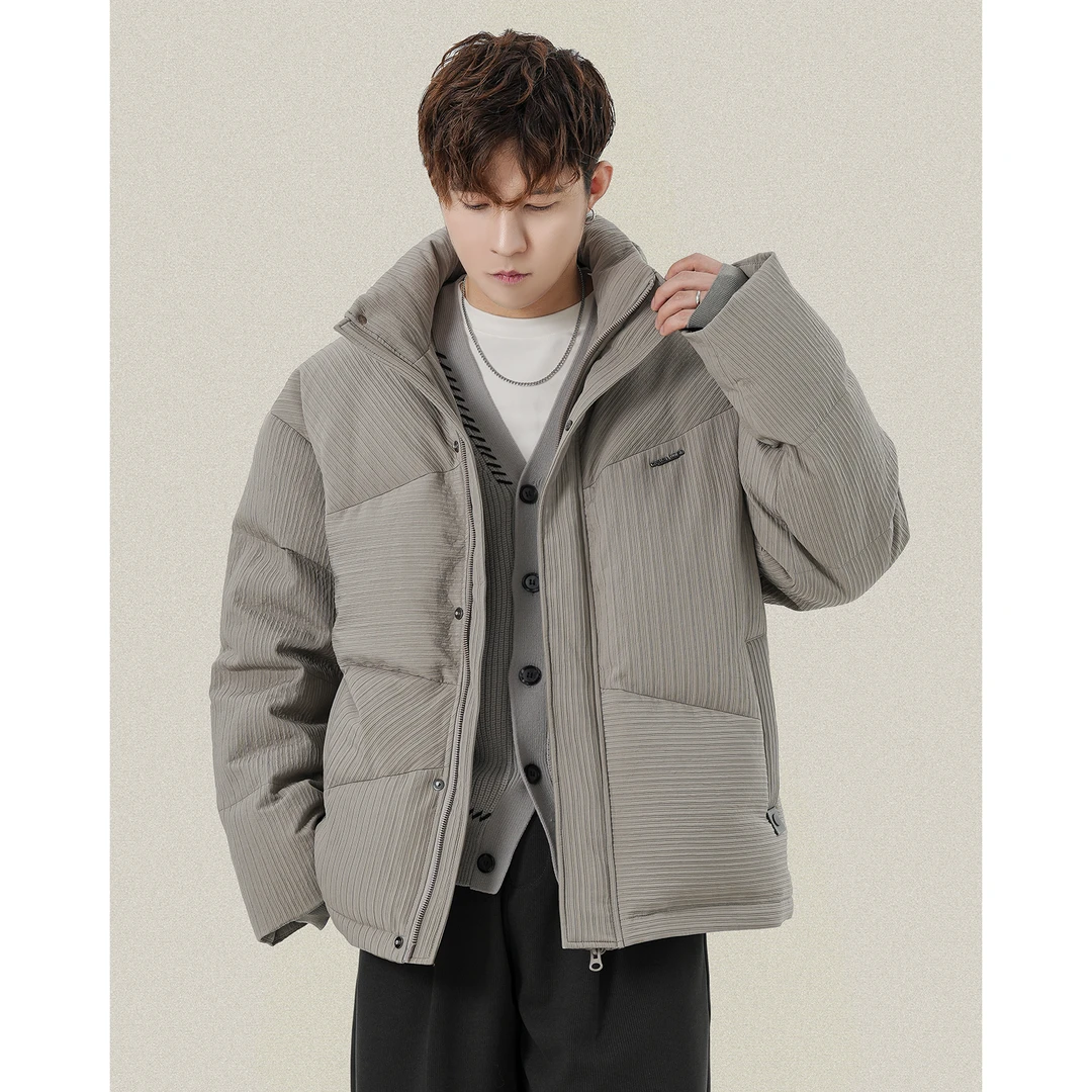 纹理感立领防风设计感羽绒服夹克男士冬季保暖加厚鸭绒短款外套