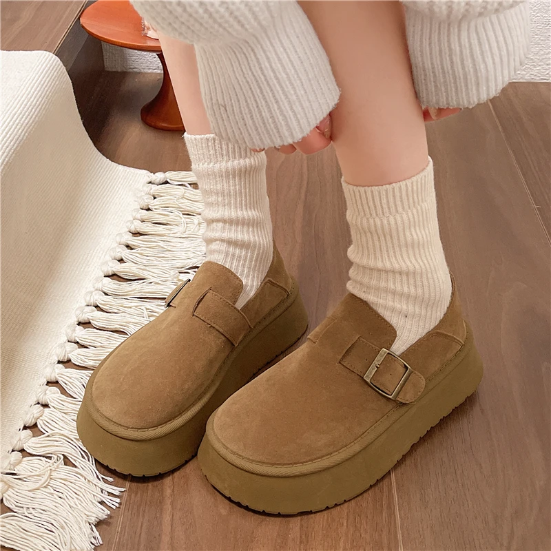 【断码】勃肯鞋百搭厚底增高单鞋搭扣复古风轻便懒人女鞋一脚蹬9007