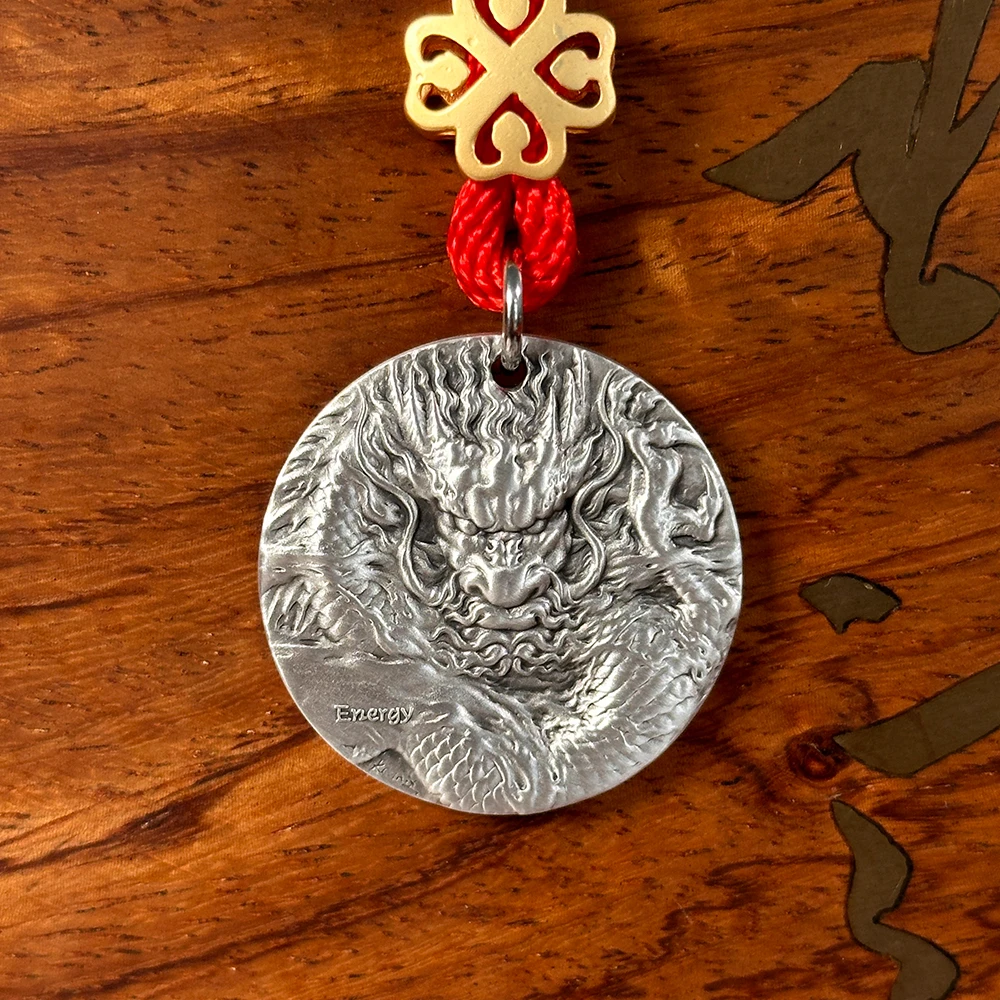 吊坠足银 生肖龙纯银20克吊坠复古男实心999纯手工项坠银制品雕刻