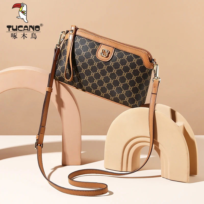 啄木鸟包包女2024新款单肩包经典印花斜挎女包时尚高级百搭小方包