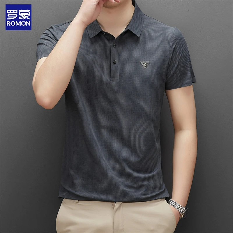 男士冰丝无痕POLO衫华夫格透气速干翻领T恤夏季轻薄男