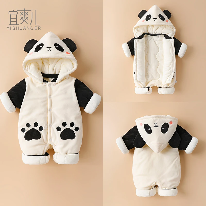 新生婴儿衣服秋冬装连体衣满月宝宝加厚哈衣棉衣外出套装抱衣加绒
