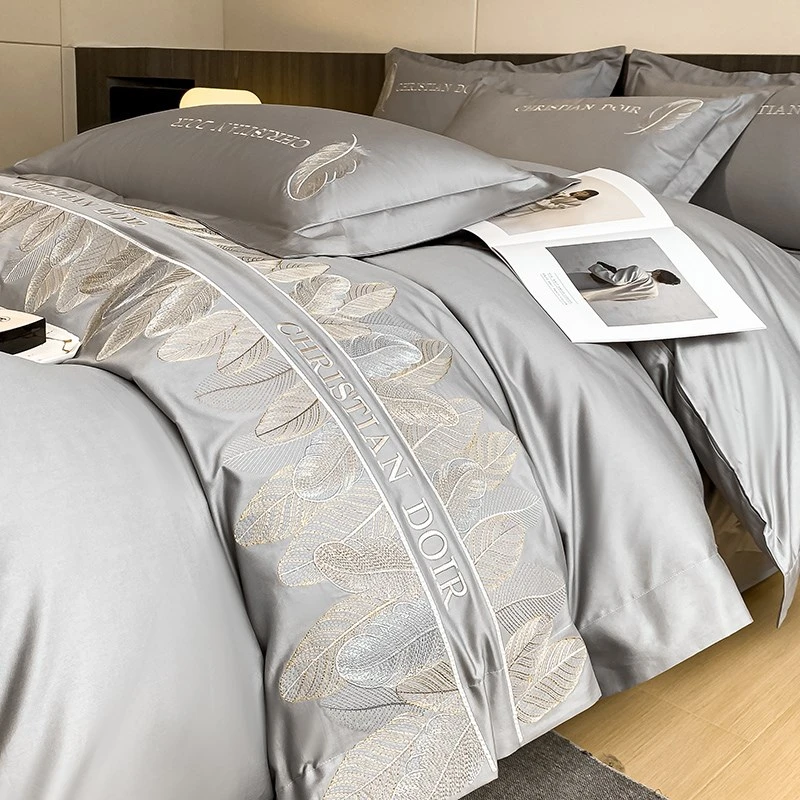 水星高端轻奢风高支长绒棉四件套全棉刺绣床单被套纯棉床上用品