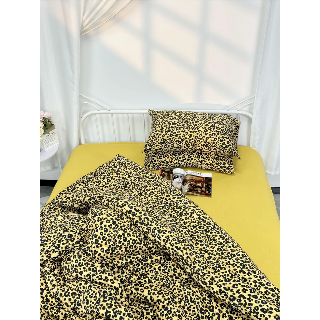 【黄底豹纹-三四件套】全棉针织天竺纯棉母婴A类加厚保暖柔软不起球