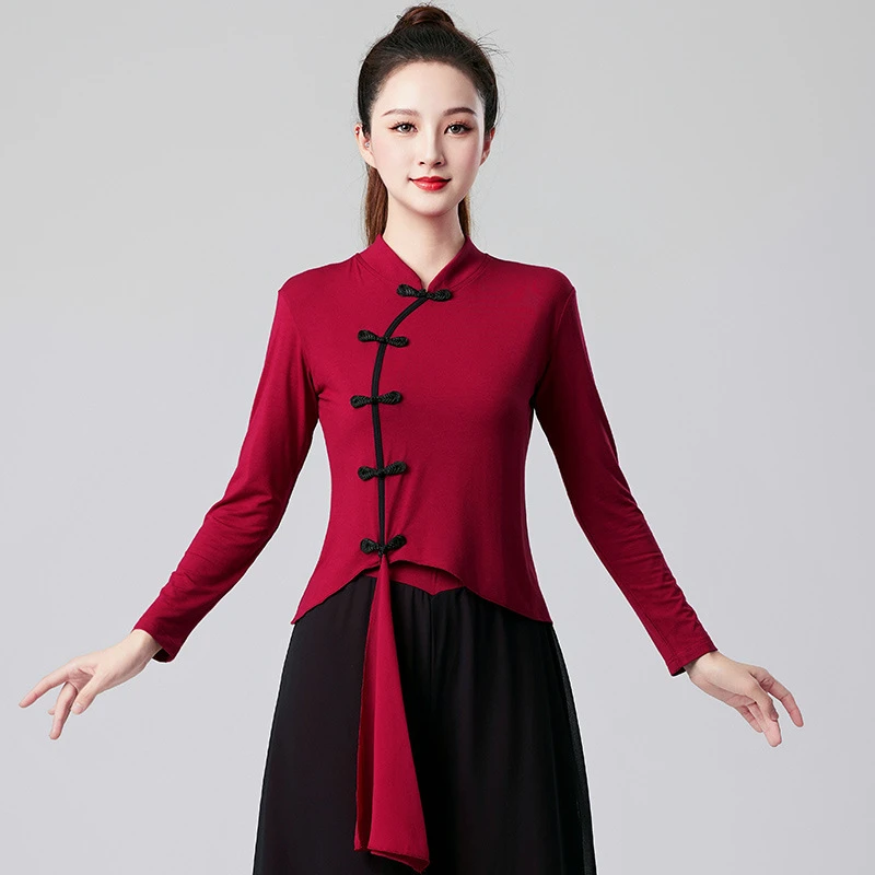 新款长袖舞蹈服复古中国风中式民族风修身古典舞服装中国舞练功服