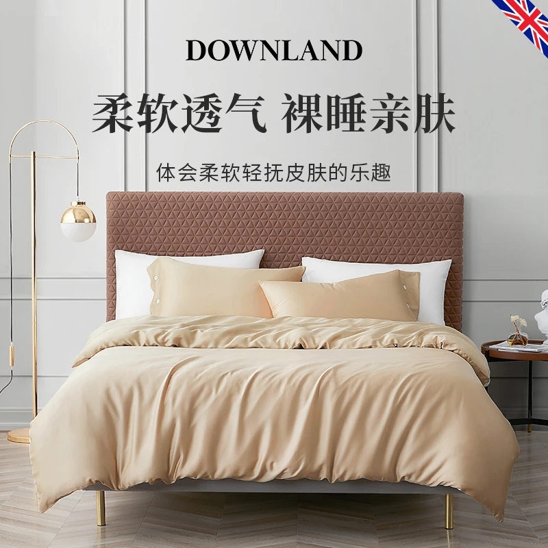 Downland天丝床上四件套用品春秋款家用夏季梨花丝柔软纯色简约