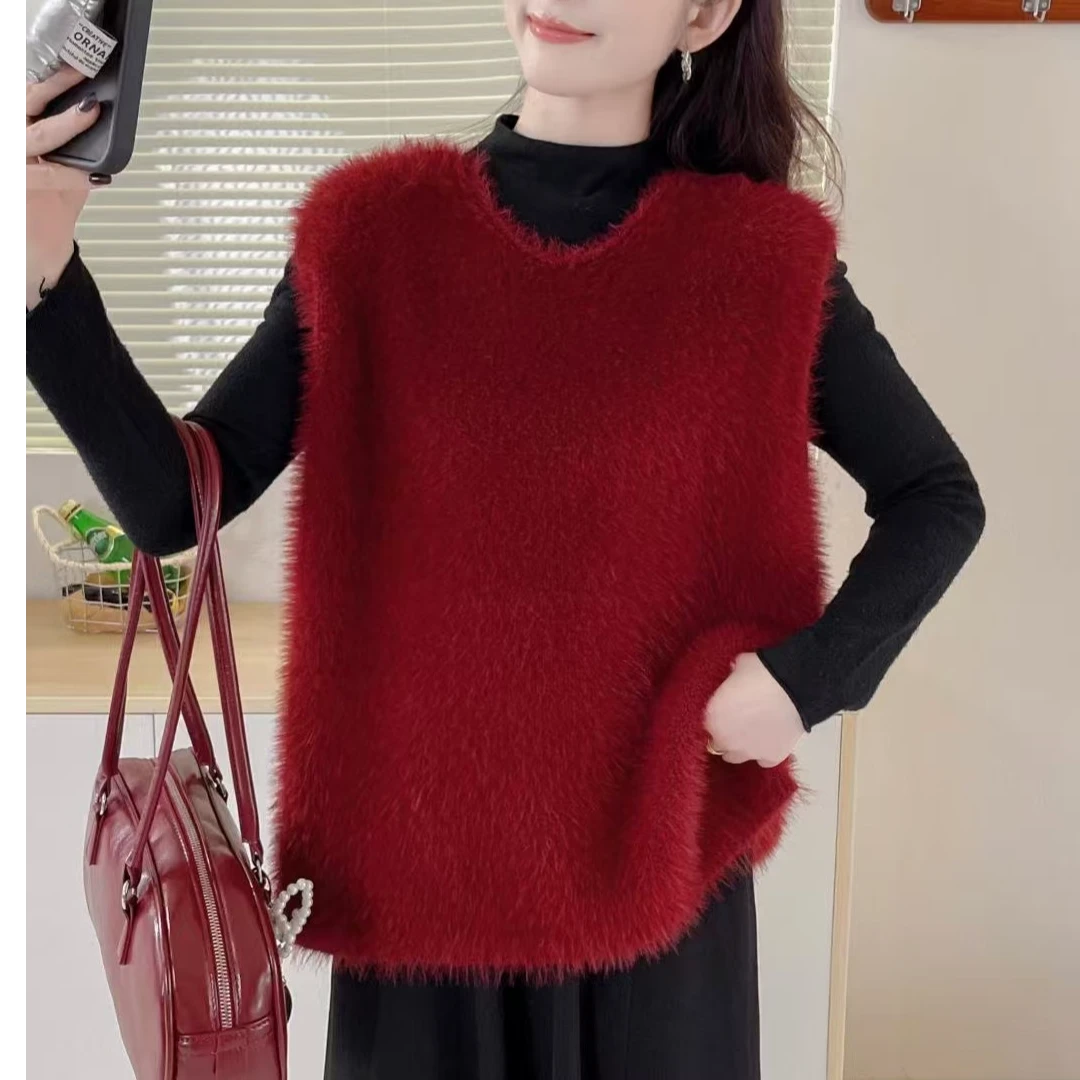 女士针织毛马甲秋冬外穿宽松无袖上衣韩版洋气百搭