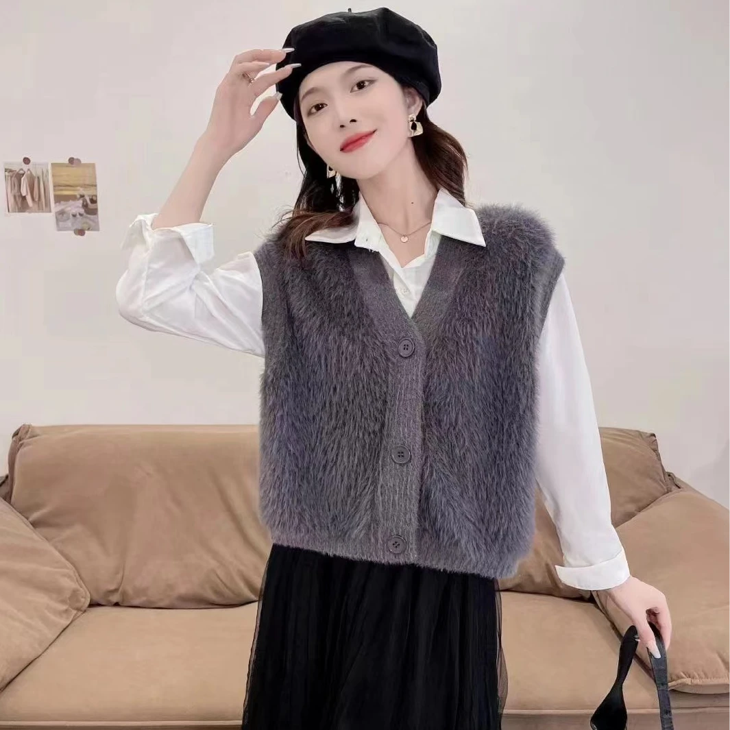 9915 水彩貂小香风马甲气质网红针织宽松针织时尚绿色针织时尚