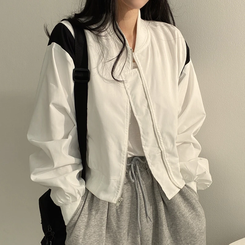 XVRV2024春秋新款运动外套跳操双层撞色宽松休闲开衫短款外套女